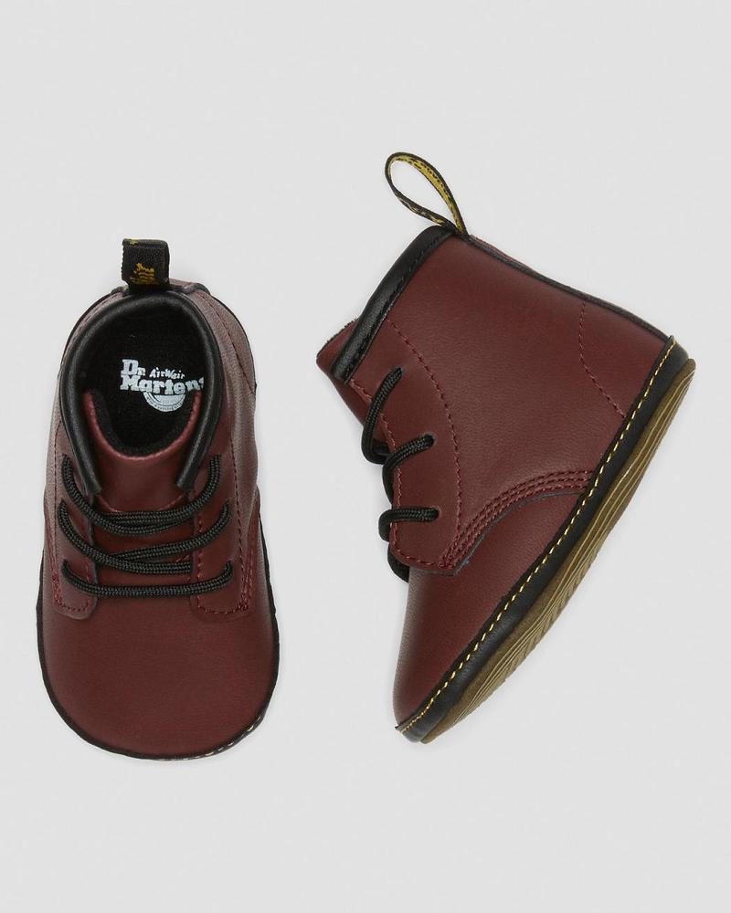 Pink / Red Kids' Dr Martens Newborn 1460 Auburn Leather Booties Casual Boots | CA 660EBC